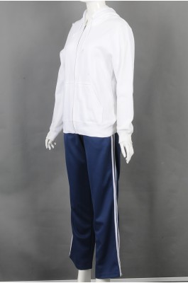 iG-BD-CN-181 订制白色连帽拉链卫衣运动套装 设计蓝色白边长裤团体制服 团体制服中心