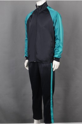 iG-BD-CN-046 订制黑撞绿长袖套装团体制服 设计条纹长袖团体制服  团体制服中心