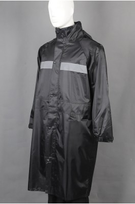 iG-BD-CN-118 订做黑色过膝雨褛制服 设计单条反光条连帽雨褛制服 雨褛制服供应商