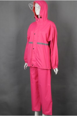 iG-BD-CN-114 订制粉色连帽檐雨褛套装制服 设计单条反光条雨褛制服 雨褛制服中心