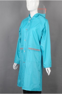 iG-BD-CN-022 网上下单订购蓝色长款雨褛制服 设计单条反光条可调节帽檐雨褛制服 雨褛制服供应商