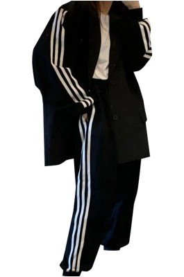 SKLS051  訂做寬鬆中長款西裝   設計感運動風條紋長袖西裝外套女   運動外套
