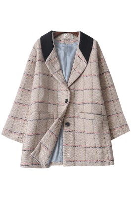 SKLS052  韓版時尚寬鬆大碼呢大衣西裝    英倫風   格子百搭毛呢西裝外套