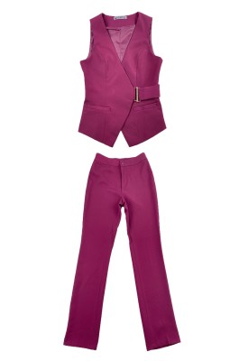製造酒紅色女西裝套裝   個人設計馬甲西裝外套 酒店經理 女西裝供應商 SKLS104