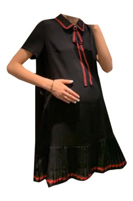 SKUFPW007  製造孕婦短袖連身裙 設計翻領 下擺百褶裙 孕婦連身裙中心