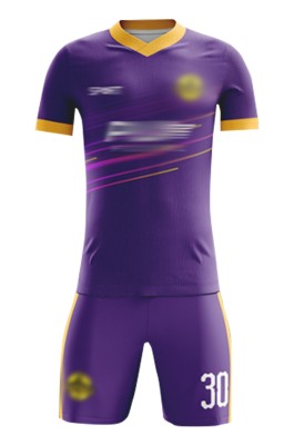 網上下單訂製比賽足球服 時尚設計紫色V領撞色袖足球服 足球服套裝中心 FJ030