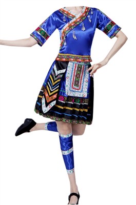 設計苗族服裝服飾   訂做苗家彝族衣服   彝族女少數民族演出服    土家族舞蹈服    民族風   SKDO019