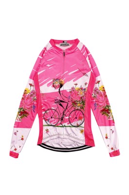 個人設計女裝粉色長袖單車衫 自訂拉鏈款整件印花單車衫 單車衫專門店  SKCSCP023