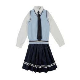 設計淺藍色雙杠背心校服制服      訂製藍色裙子白色襯衫校服套裝      女裝校服套裝   英格蘭格格子裙  英倫校服制服    SSU-004 設計淺藍色雙杠背心校服制服      訂製藍色裙子白色襯衫校服套裝      女裝校服套裝   英格蘭格格子裙  英倫校服制服    SSU-004