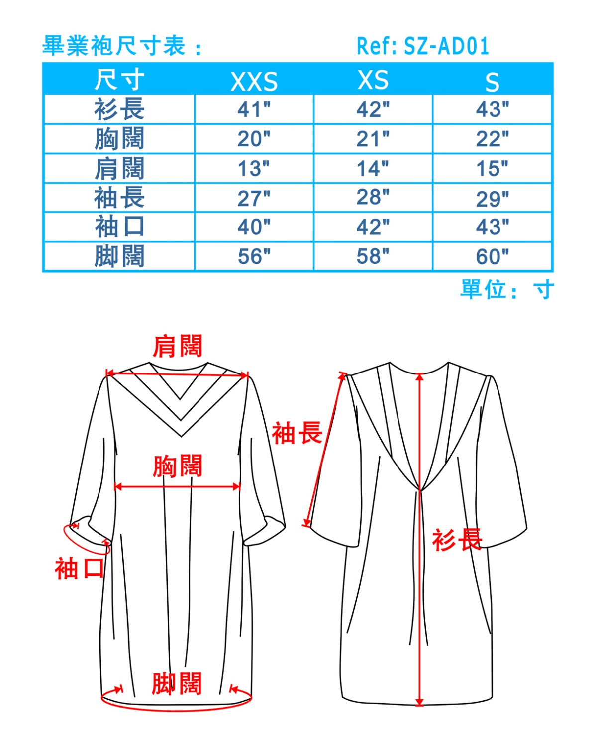 ç¢æ¥è¢å°ºå¯¸è¡¨