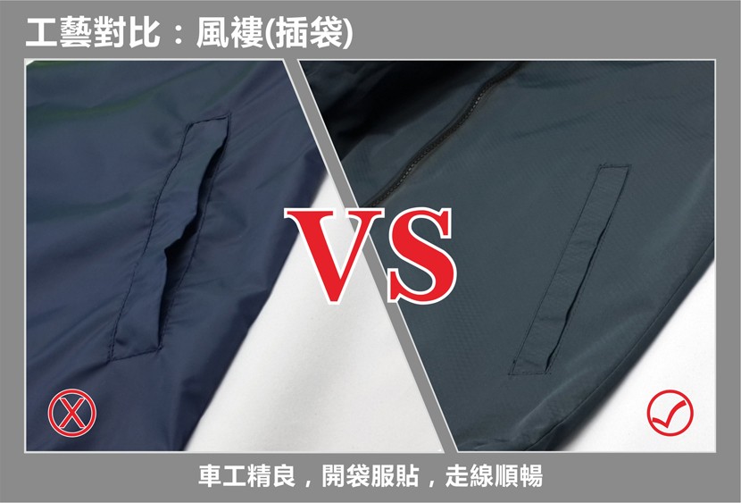 工藝對比:風褸(插袋)
