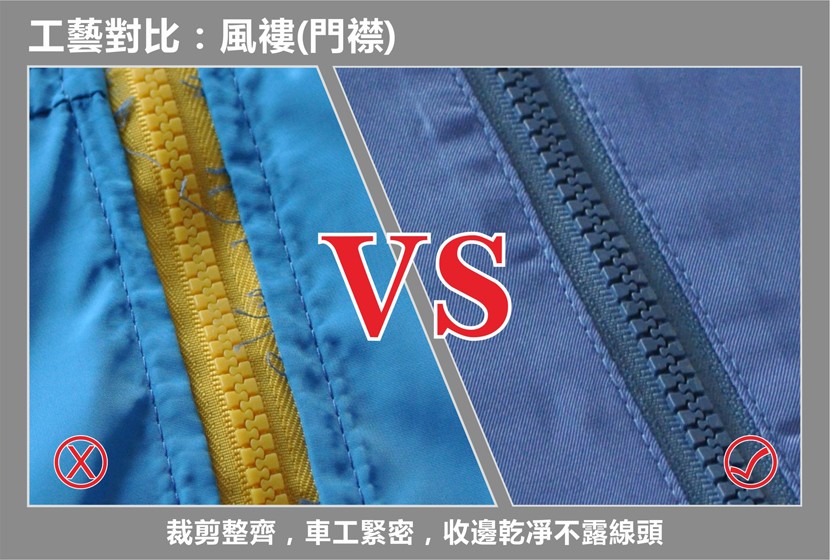 工藝對比:風褸(門襟)