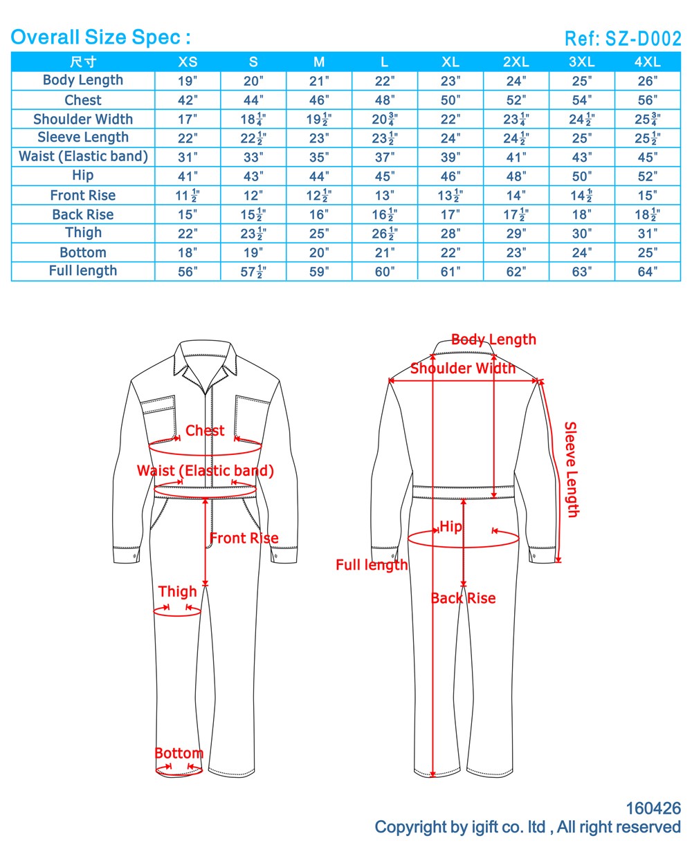 Overall Size Spec