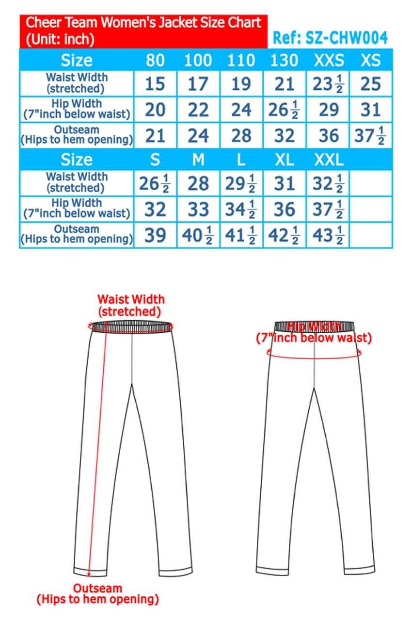Cheer Team Women's Jacket Size Chart