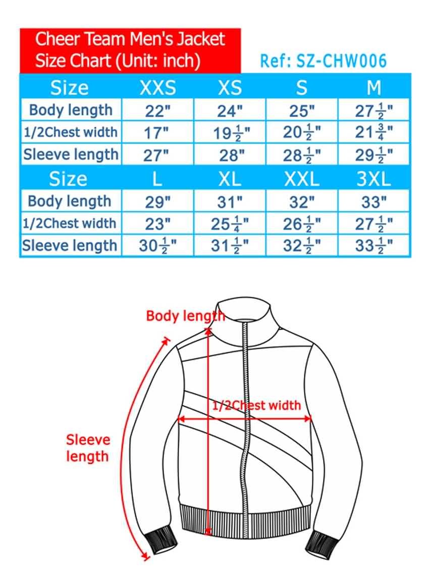 Cheer Team Men's Jacket Size Chart