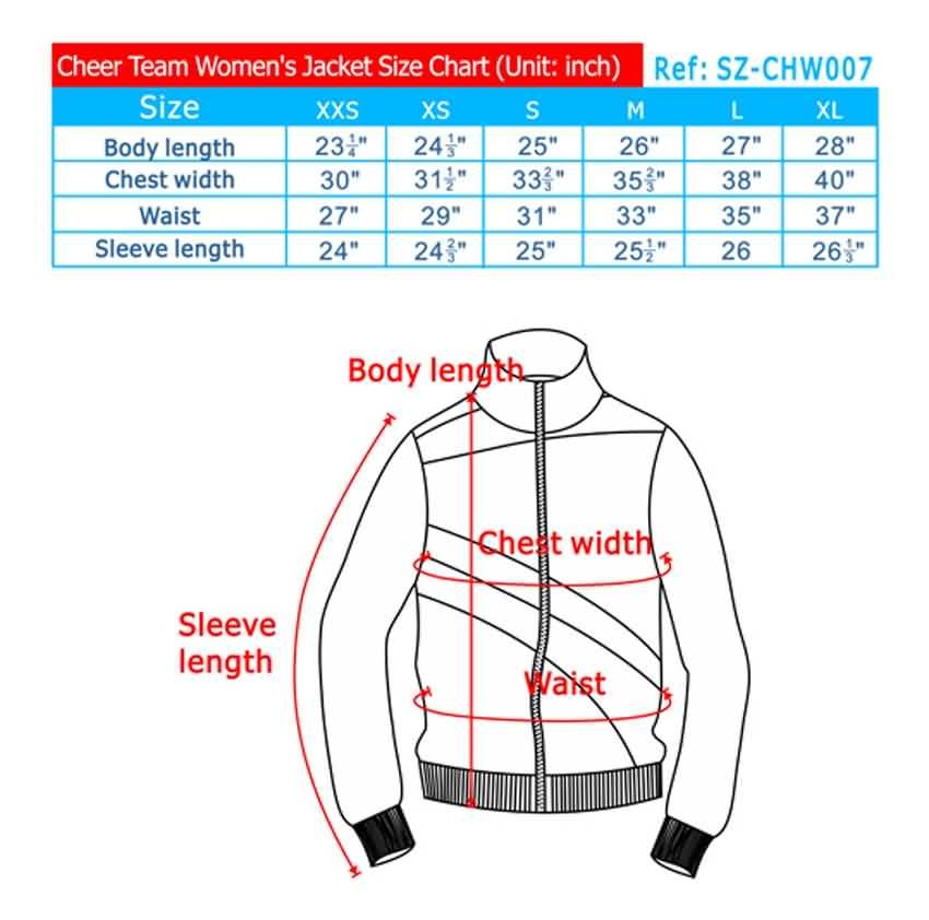 Cheer Team Women's Jacket Chart