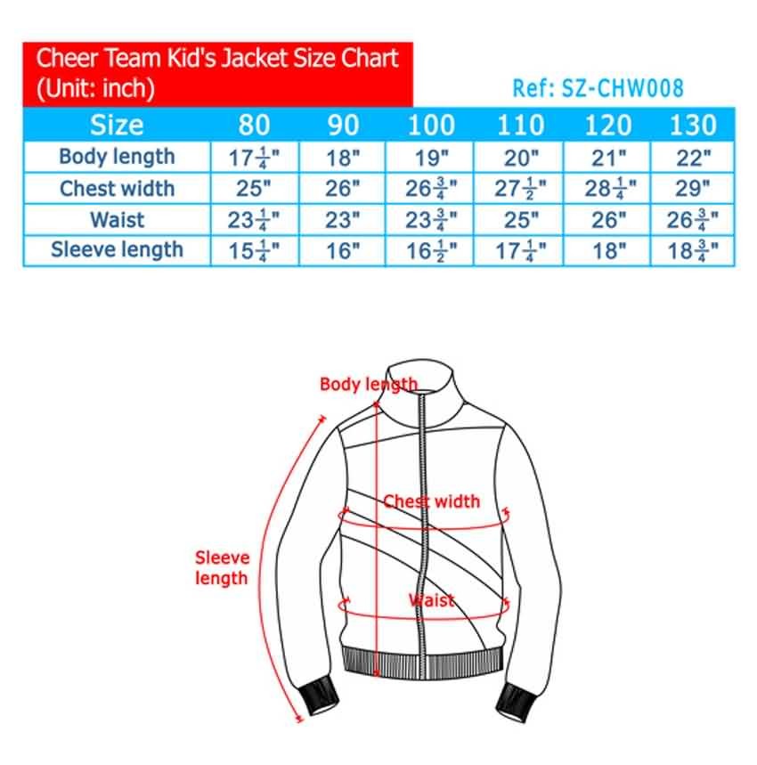 Cheer Team Kid's Jacket Size Chart