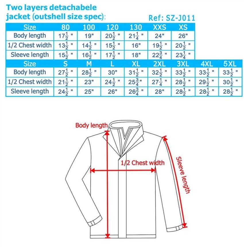 windbreaker sizing chart, windbreaker jacket size chart, mens ...