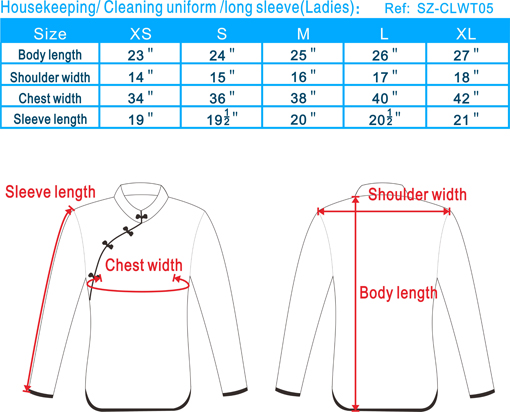 cleaning uniforms size chart, cleaner uniforms size spec, house clean ...