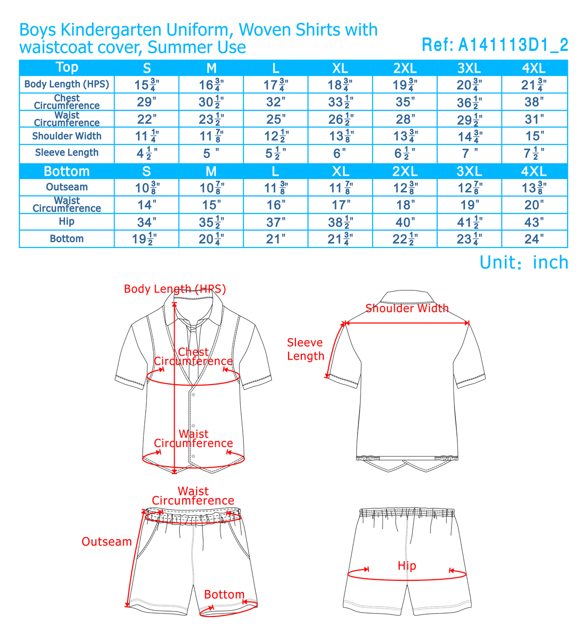 kindergarten uniforms size, kids' school uniforms size chart ...