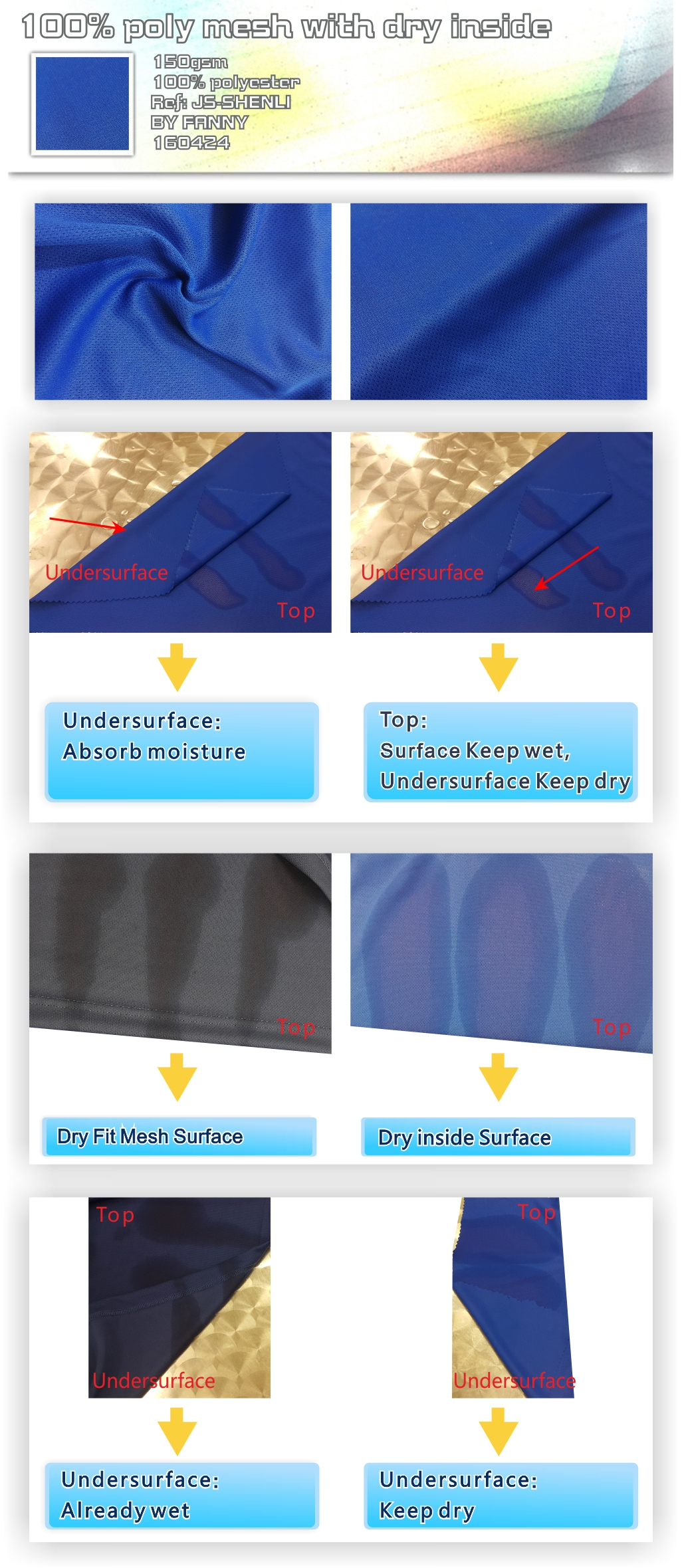 100%Poly mesh with dry inside