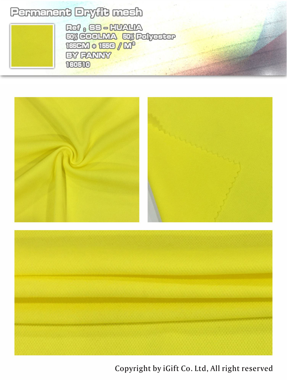 Permantne Dryfit mesh Ref:SS-HUALIA 50% COOLMA 50%Polyester 165CM*155G/M² BY FANNY 160510