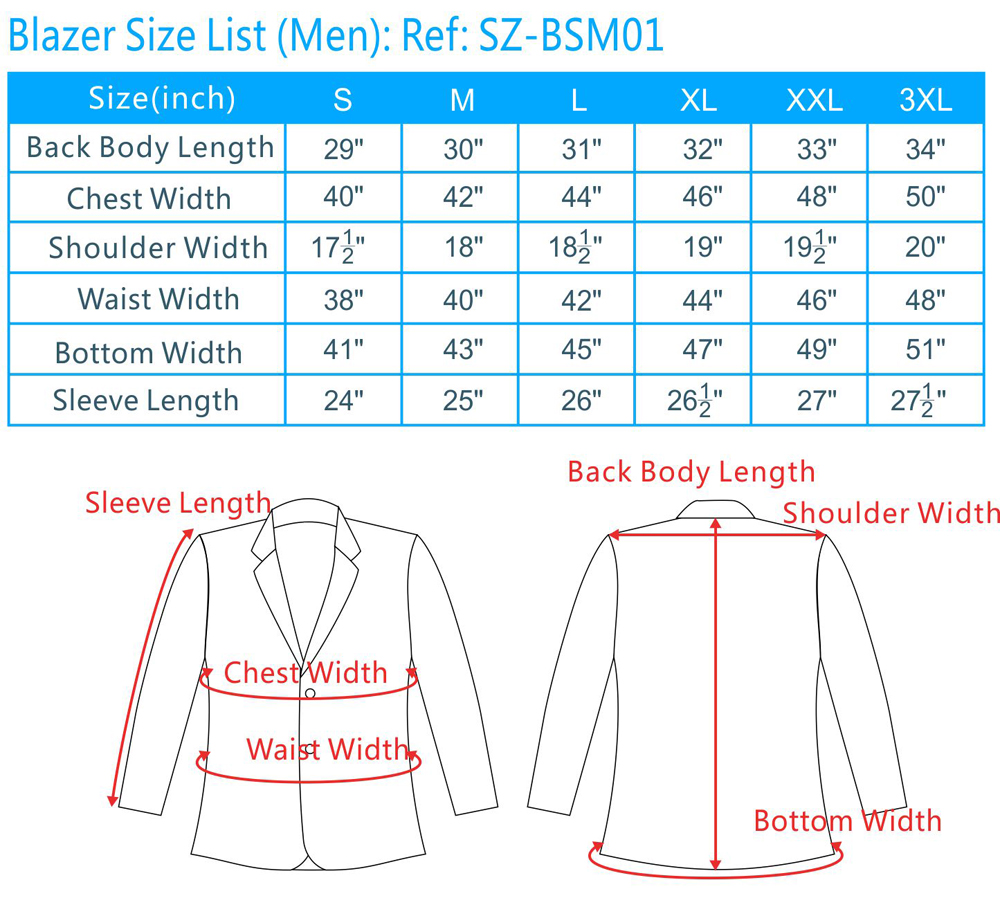 blazer size chart, mens blazer jacket size chart, ladies blazer size ...