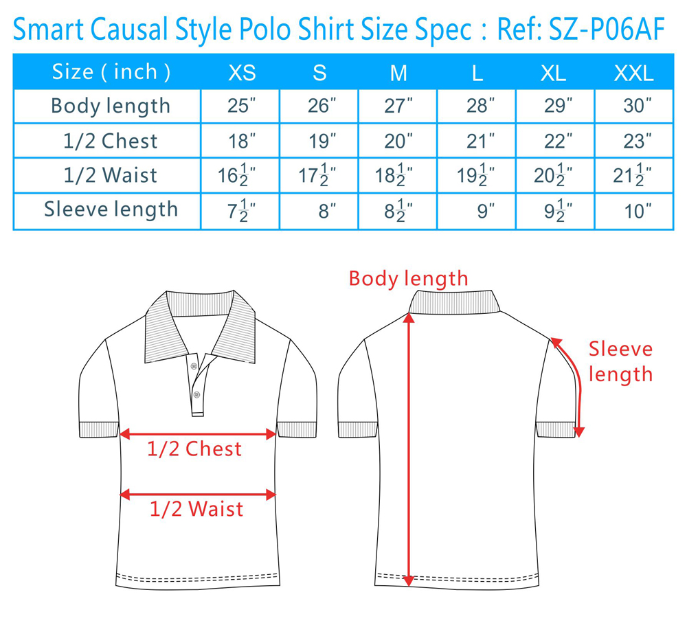 Mens Polo Shirt Size Chart