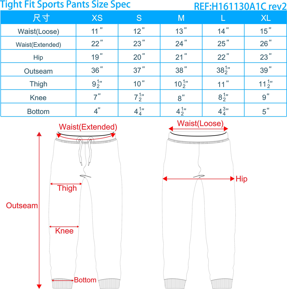tracksuit pants sizing, track pants sizing, track pants size guide