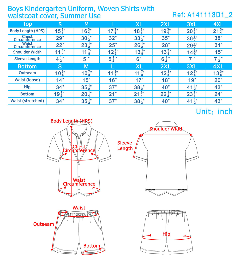 kindergarten uniforms size, kids' school uniforms size chart ...