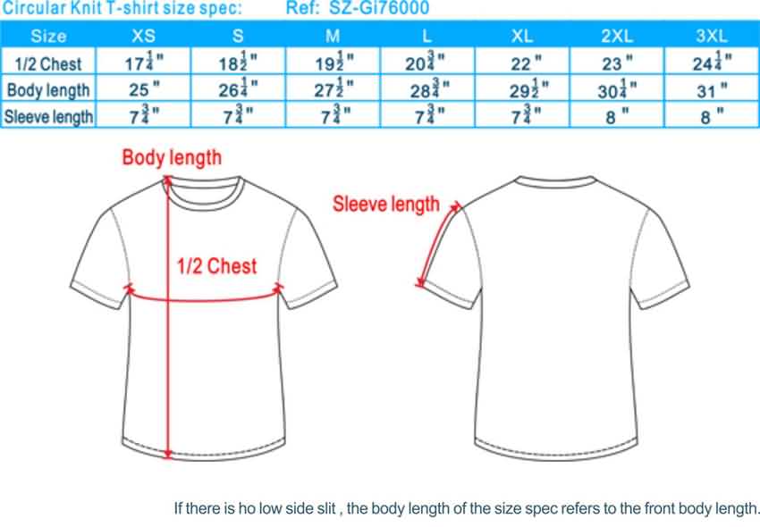 Asian T Shirt Measurement Chart