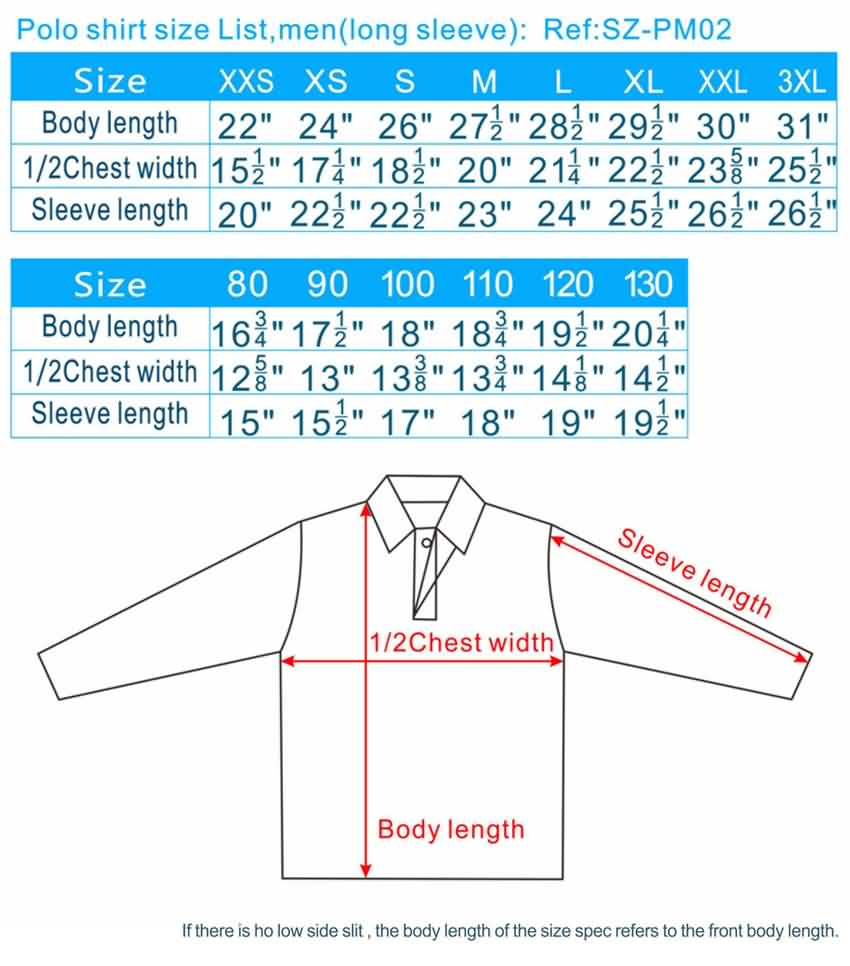 polo t shirt size chart, polo t-shirt size guide, mens polo t shirt ...