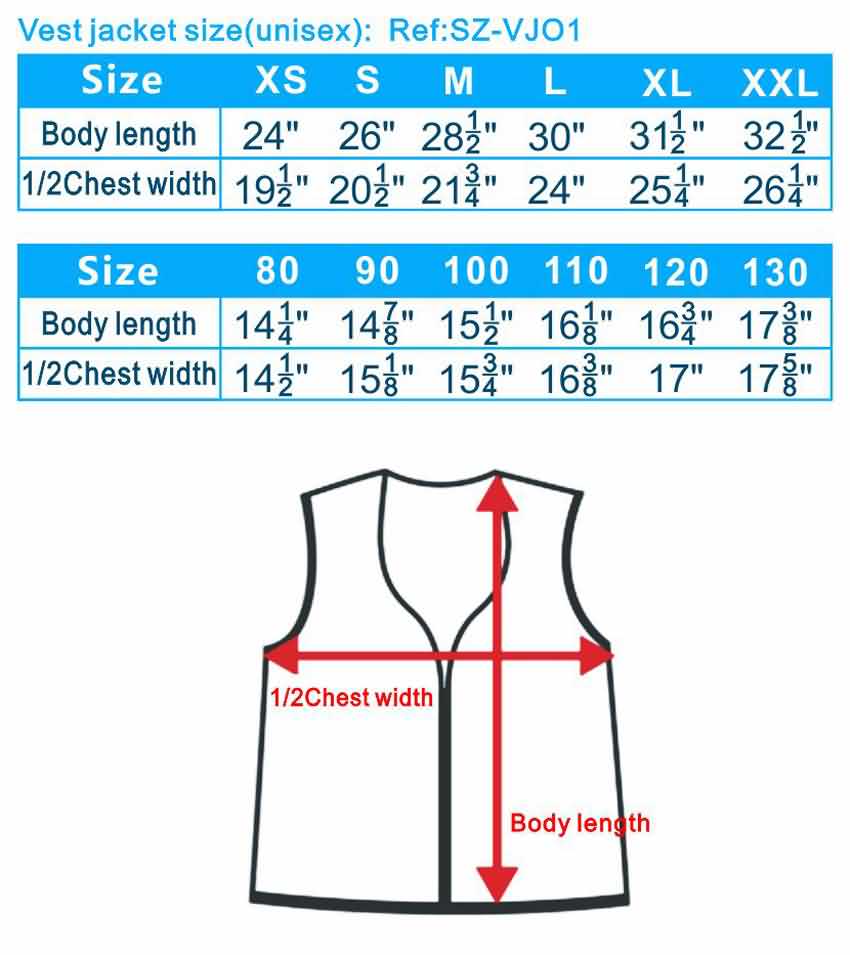 Mens Vest Size Chart