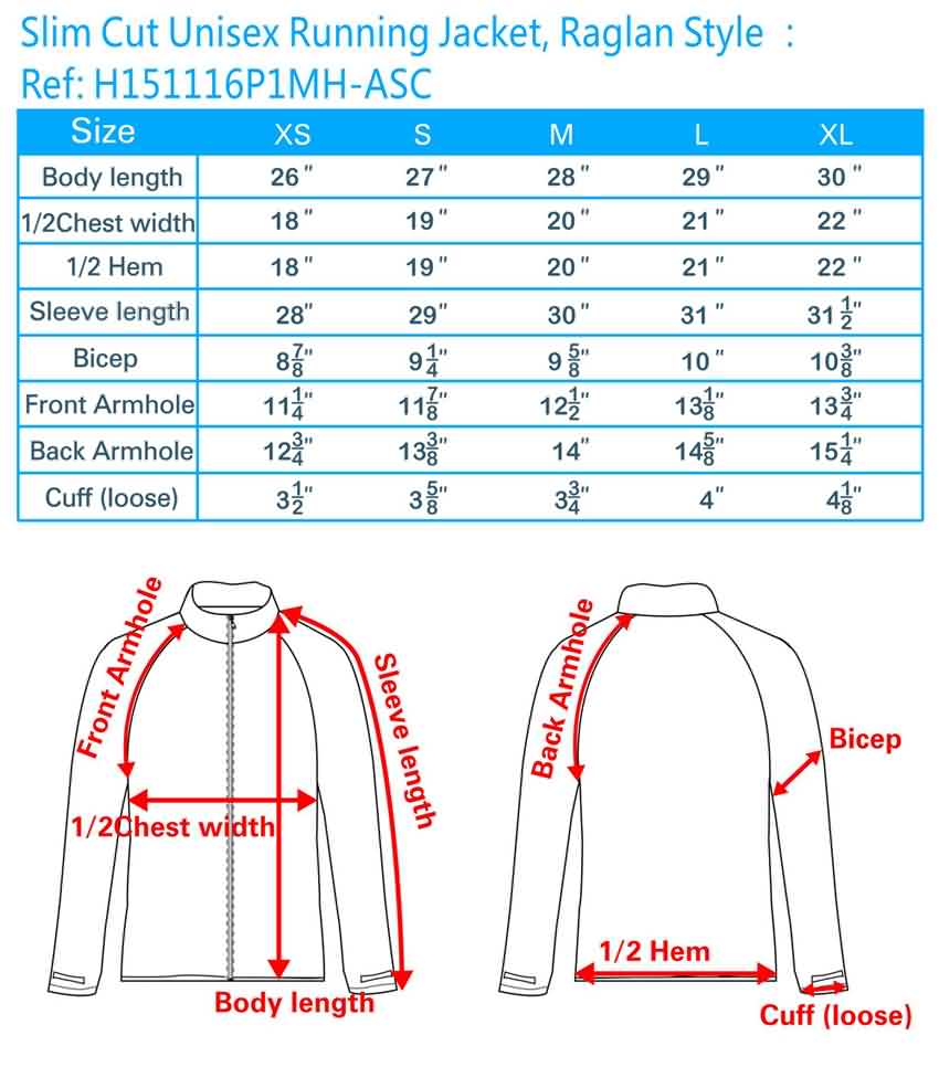 windbreaker sizing chart, windbreaker jacket size chart, mens