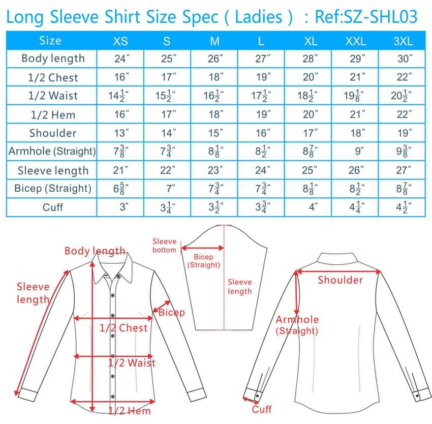 slim shirt size chart