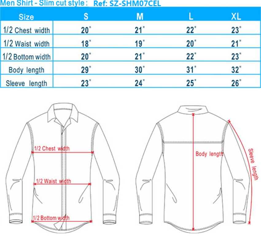 Mens Slim Fit Shirt Size Chart