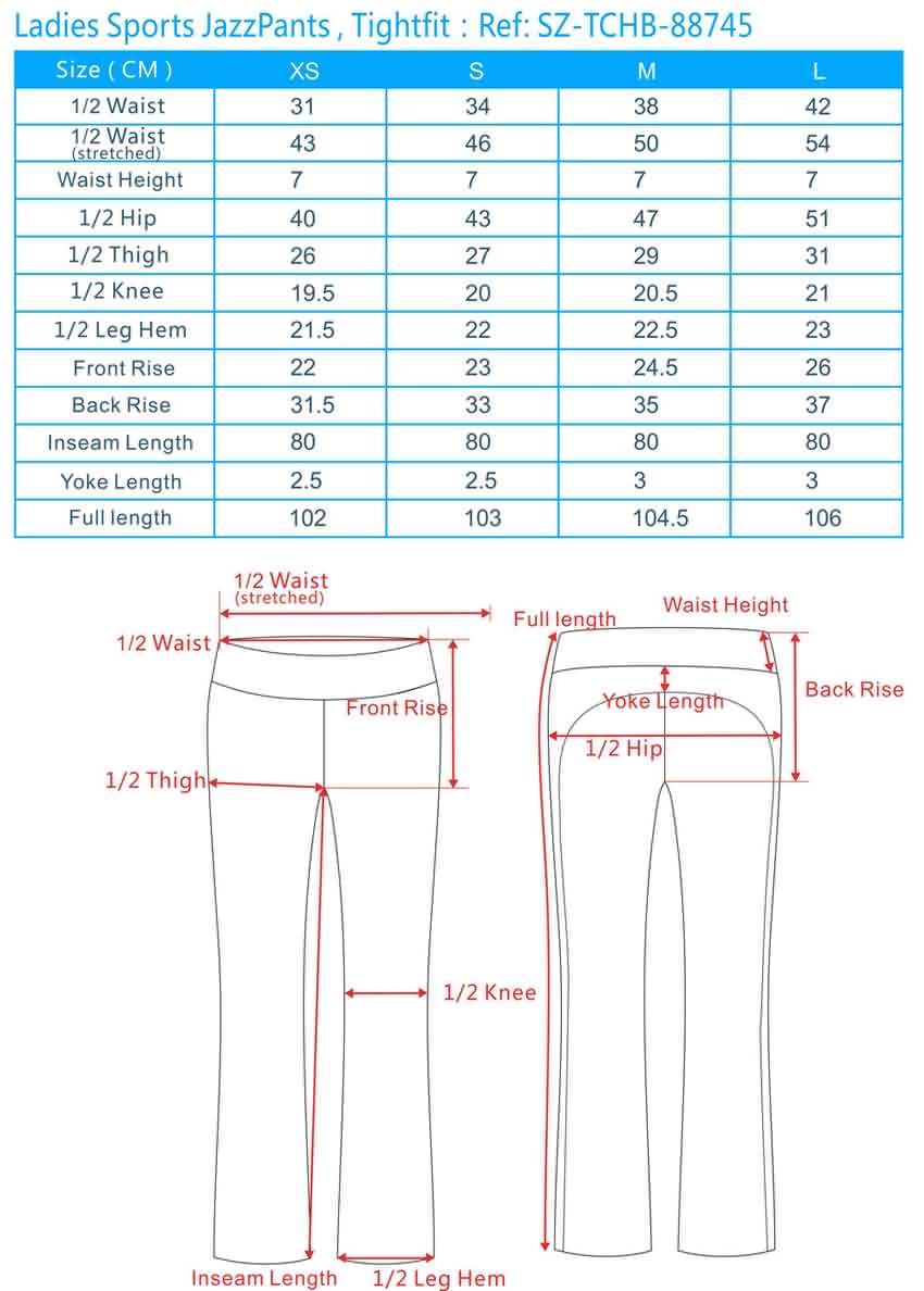 Tracksuit Pants Sizing, Track Pants Sizing, Track Pants Size Guide 53C