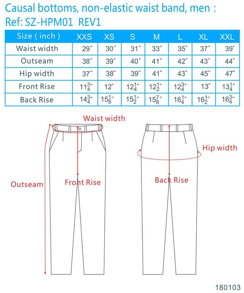 Big And Size Chart Pants