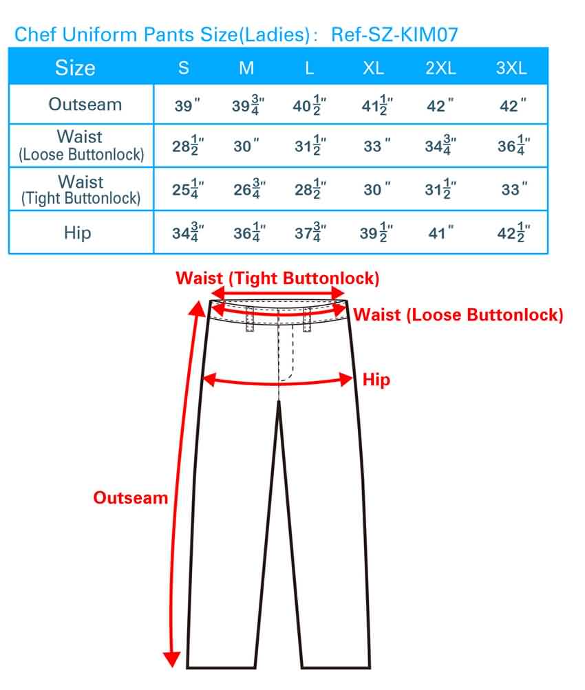 chef coat size chart, chef coat size conversion, chef coat size spec ...