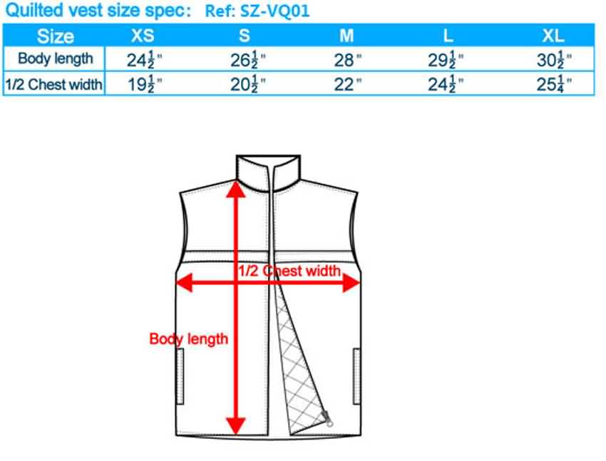 quilted jackets size guide, quilted jackets size spec., mens size down jackets, womens size down