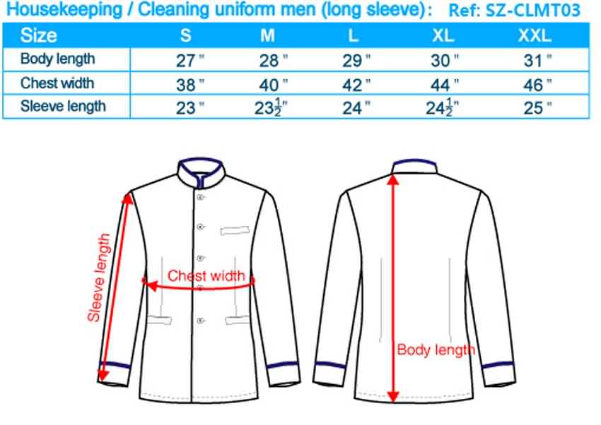 Uniform size. Chest width. clean uniform vs dirty uniform.