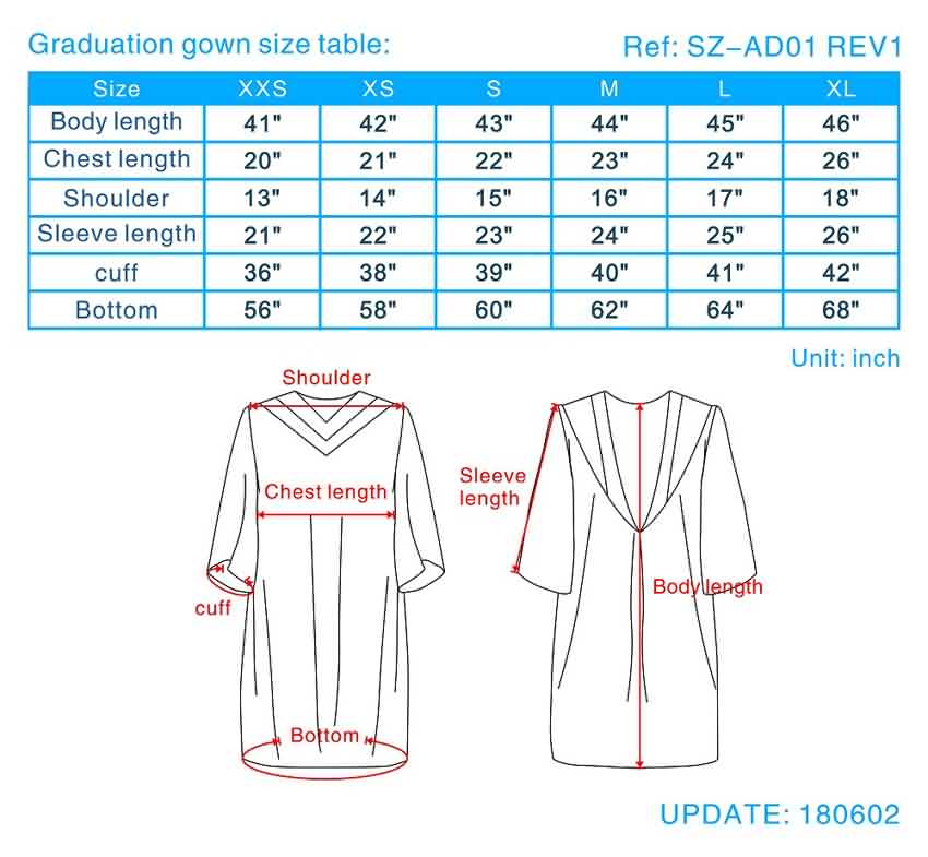 Cap Gown Size Chart