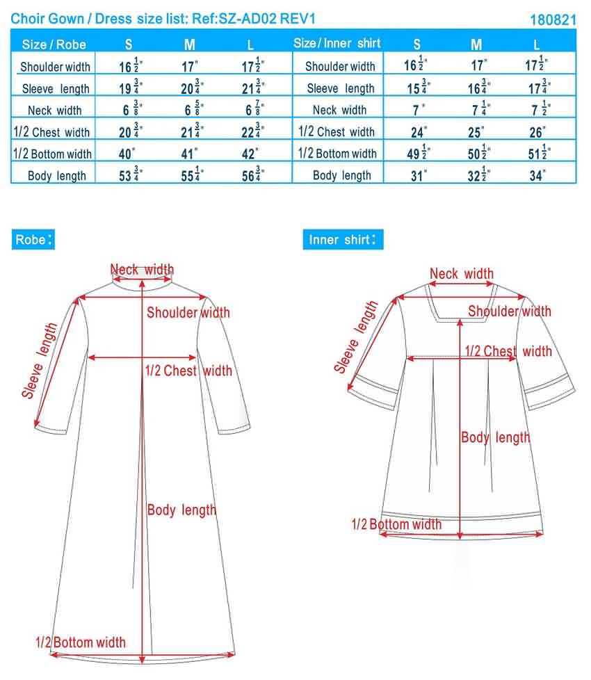 Graduation Gown Size Guide College Graduation Gown Sizes Choir Gowns For Ch...