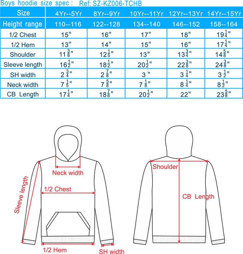 kids sweatshirt sizes