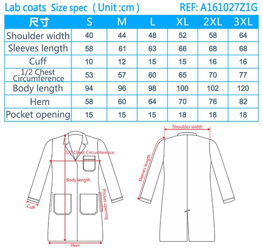 doctor gown size chart, doctor uniform sizing, nursing uniforms size