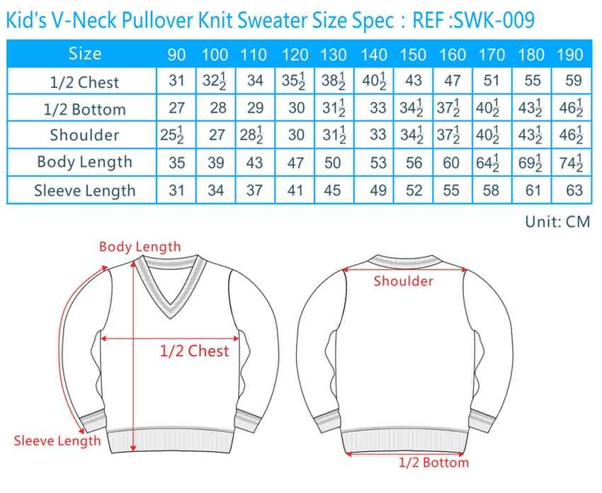 Knitting Sizes Chart