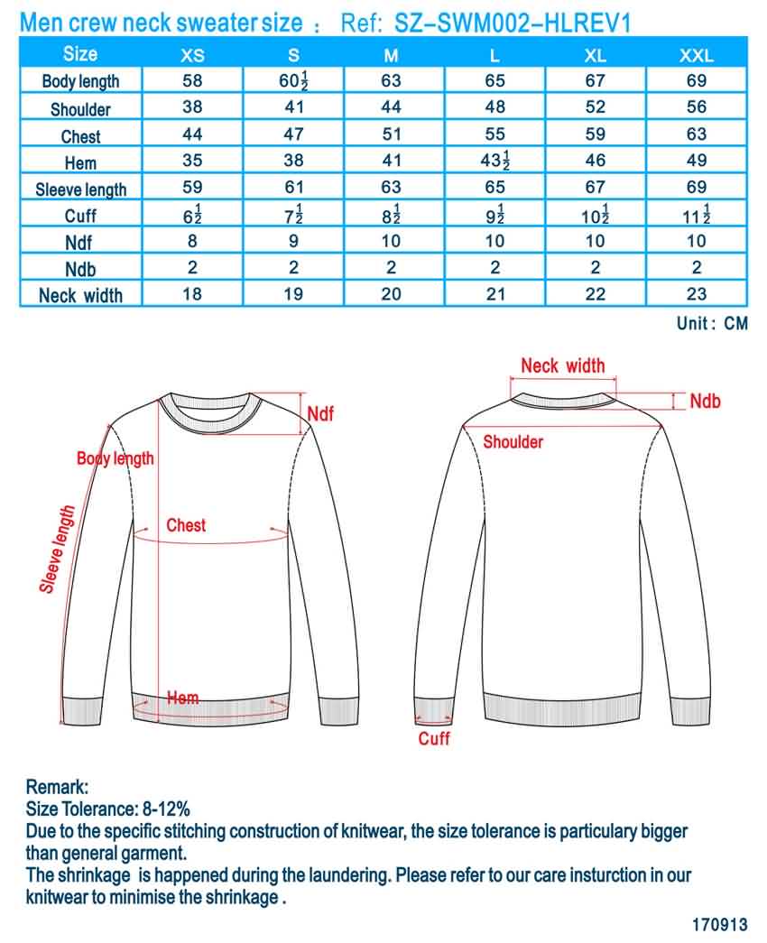 Size Chart For Sweaters