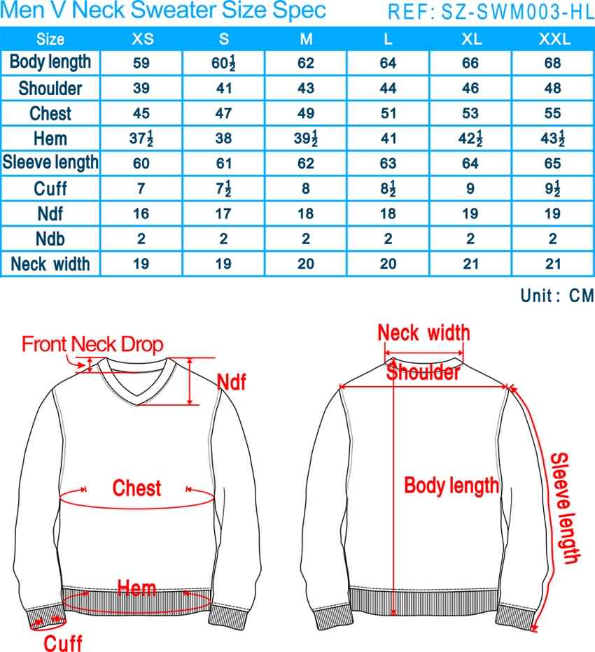 Men's Sweater Size Chart