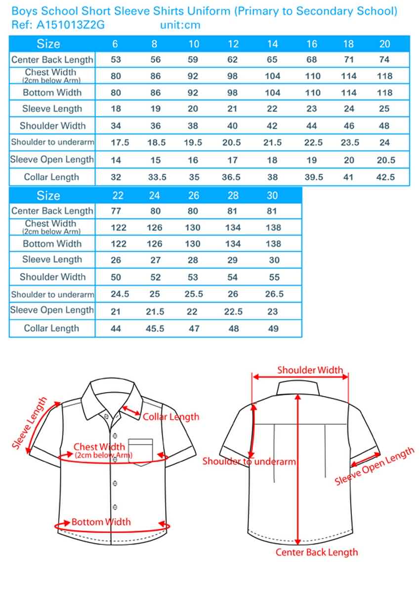 secondary school uniform size chart, schoolwear sizing guide, school ...