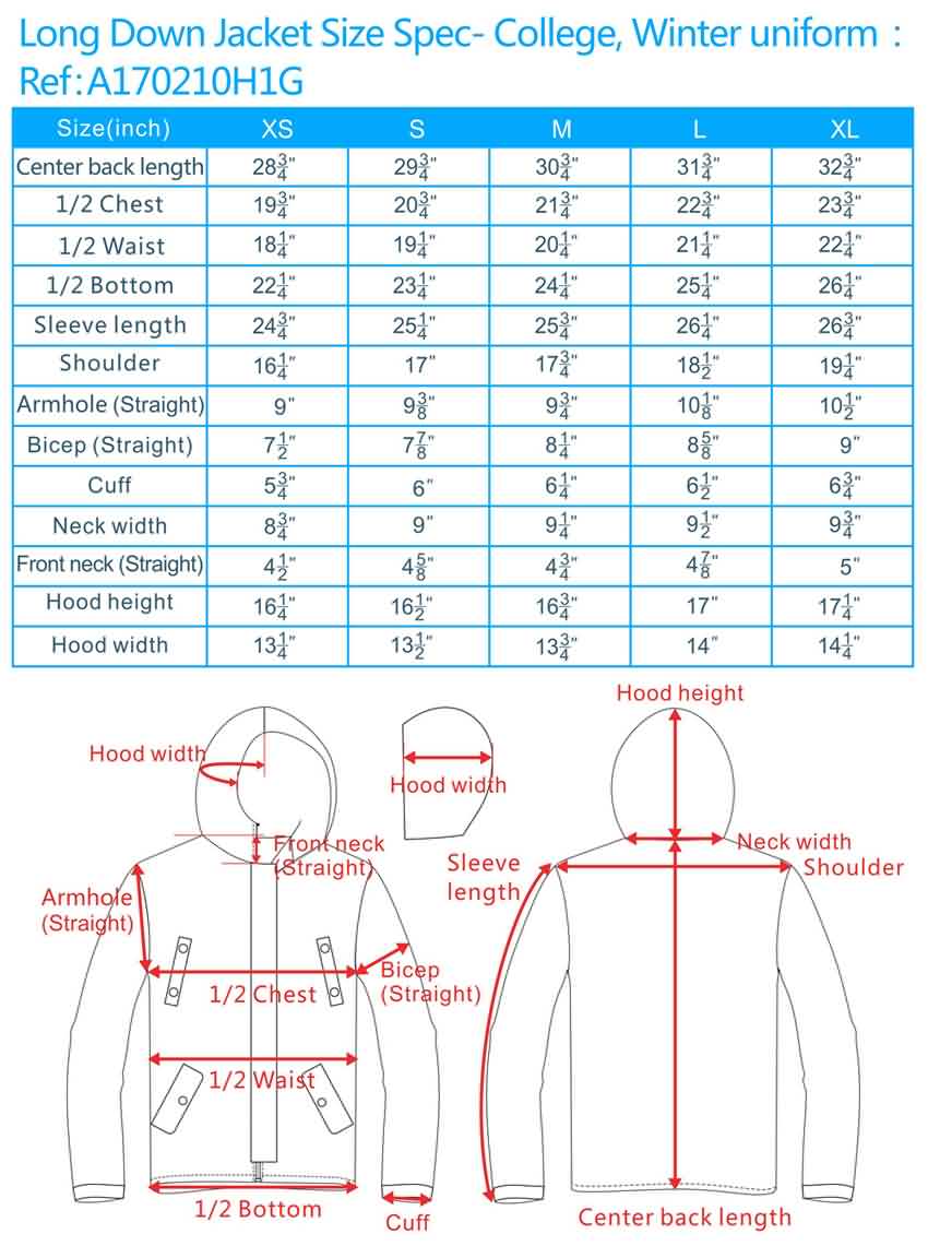 School Blazer Size Chart